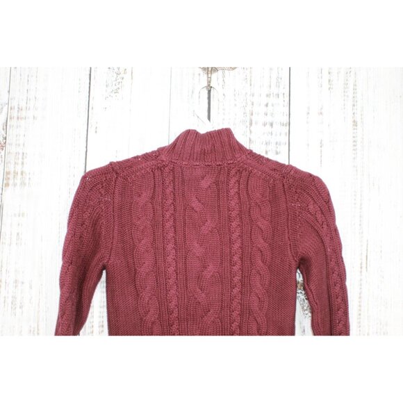 LL Bean Double L Cable Sweater Zip Cardigan Maroon Size Small - Picture 8 of 10